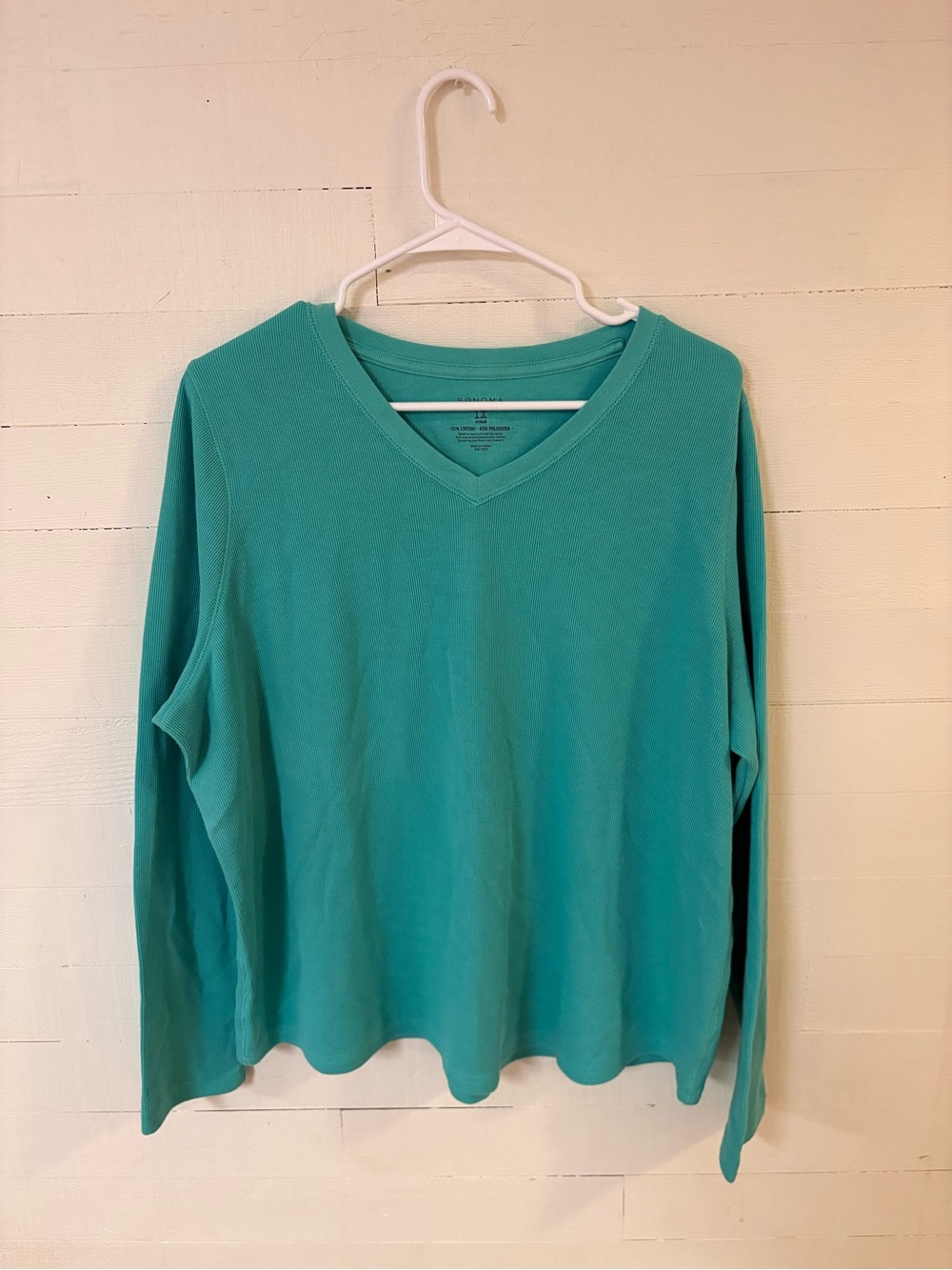 Sonoma Life + Style Teal V-Neck Long Sleeve Waffle Knit Top 1X